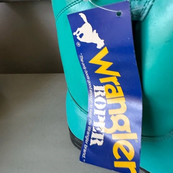 Vintage wrangler roper women’s or kids  teal boots made in USA - Picture 3 of 13